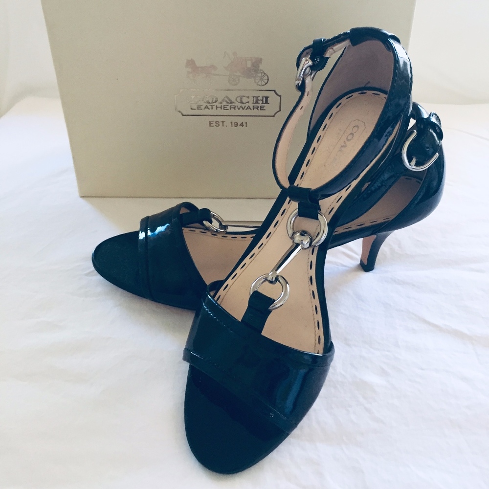 COACH All Leather Black Patent Sandal- Sz 8